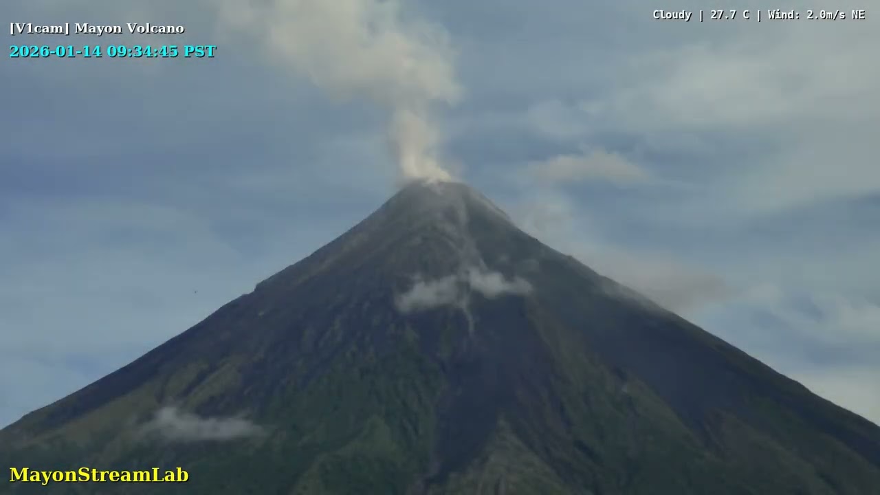 Mayon Volcano: 24-Hour Timelapse [500x Speed] - January 14, 2026
