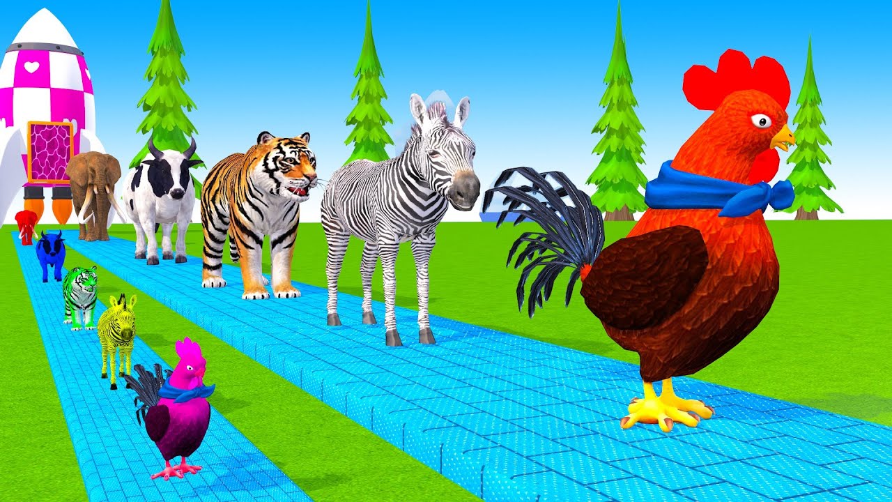 Long Slide Game With Cow Elephant Gorilla Hippopotamus Tiger 3d Animal Game Funny 3d Animals