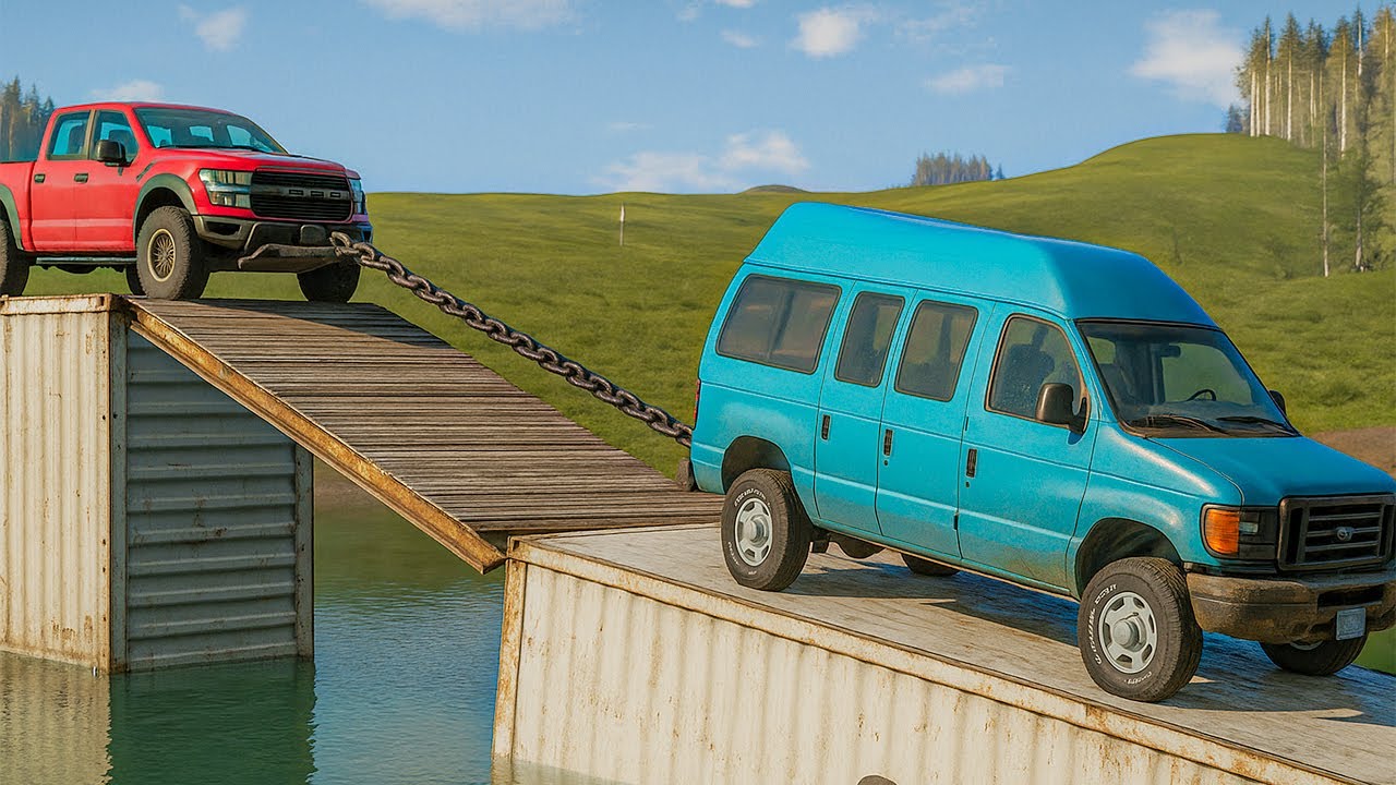 Cars vs Container Bridge x Road Potholes x 100 Speedbumps Challenge |👑BeamNG Drive