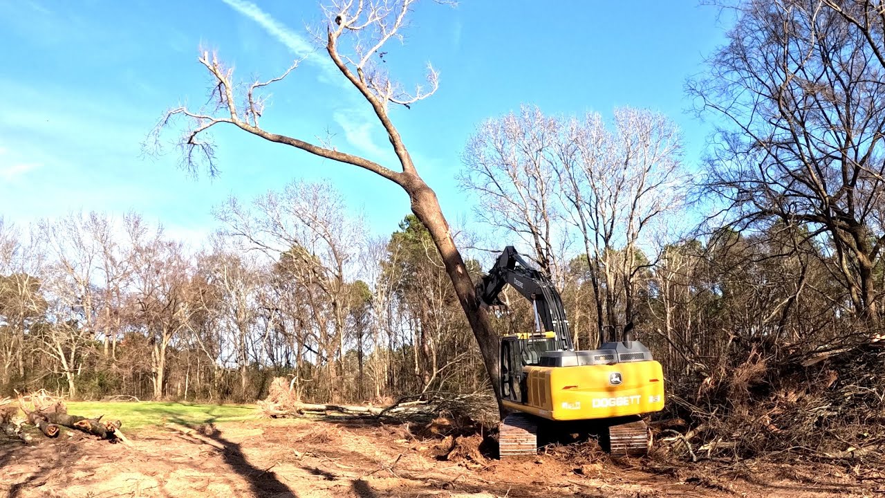 Clearing trees off the dam on the 1950 pond project.