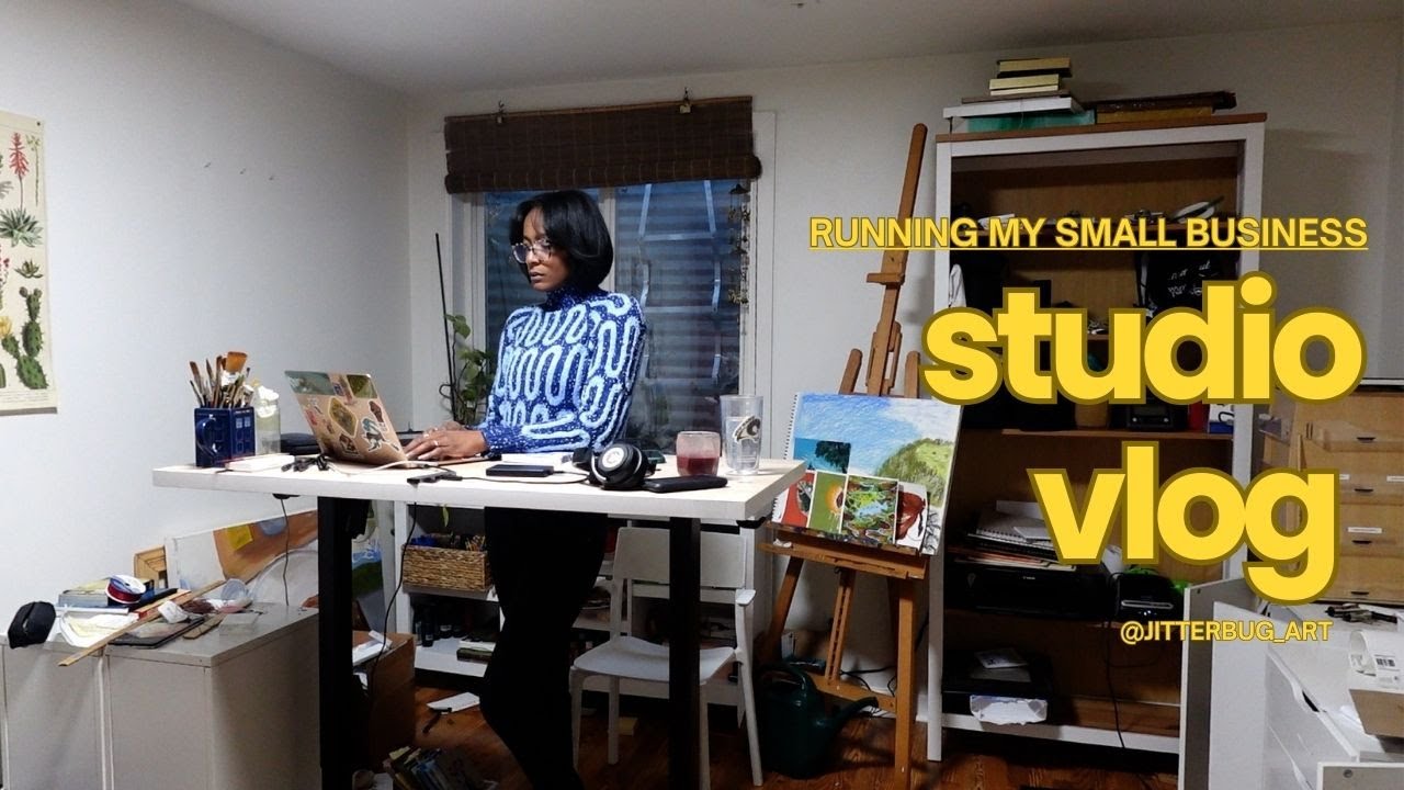 Sharing my process with illustrating for clients, packing orders, bullet journaling | studio vlog