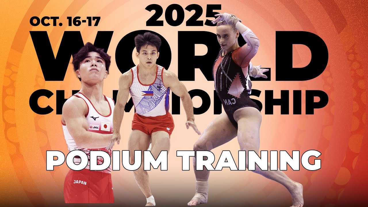 Тренировка на пьедестале почёта среди женщин чемпионата мира 2025 года: NED, JPN, CAN, NEMOUR