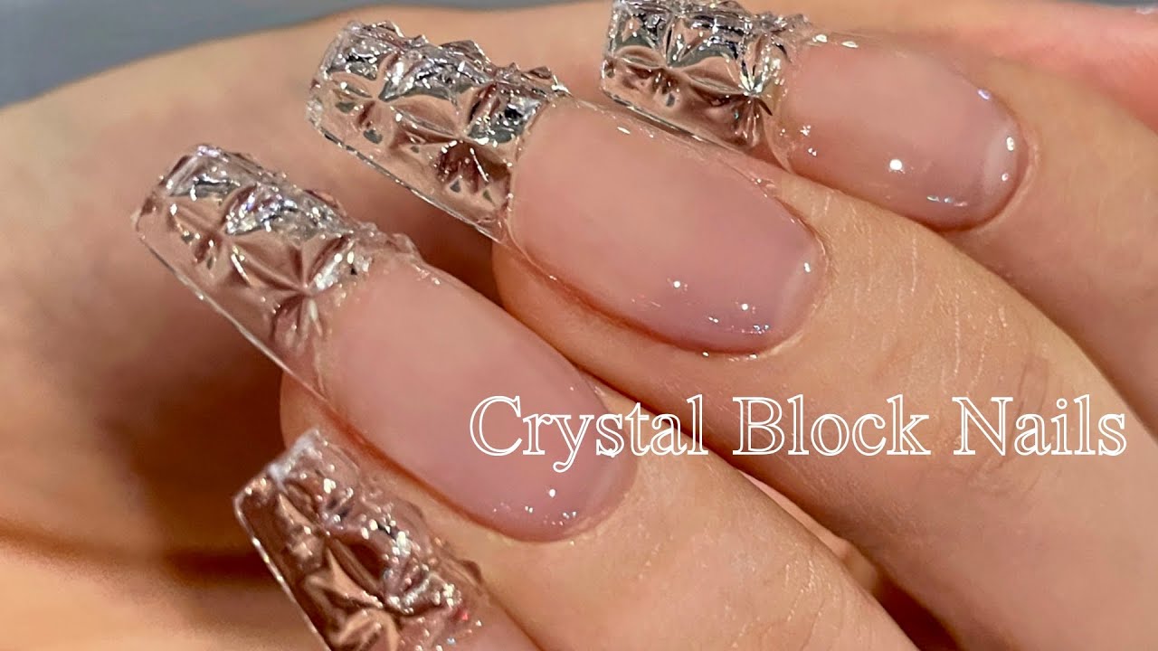 [Sub] NO파일링❗️크리스탈 블록 네일ㅣ열손연장 꿀팁ㅣ눈부시게 맑은 네일아트ㅣcrystal block nails, nails tutorial , clear glass nails