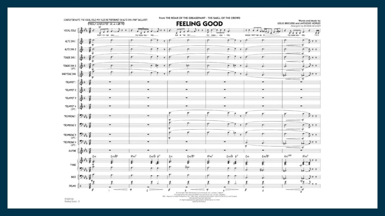 Feeling Good arranged by Roger Holmes