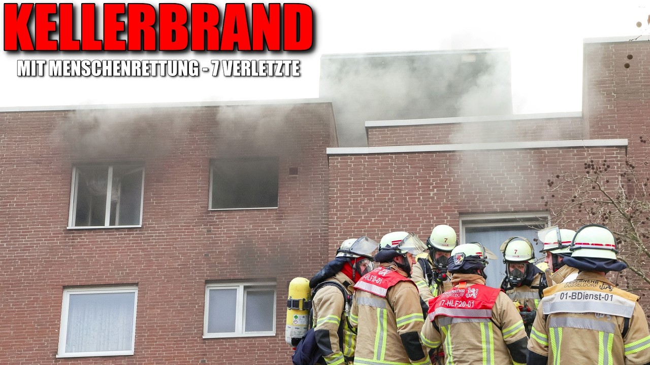 [KELLERBRAND MIT MENSCHENRETTUNG!] - 7 Verletzte - Starke Rauchentwicklung - Feuerwehr Düsseldorf -