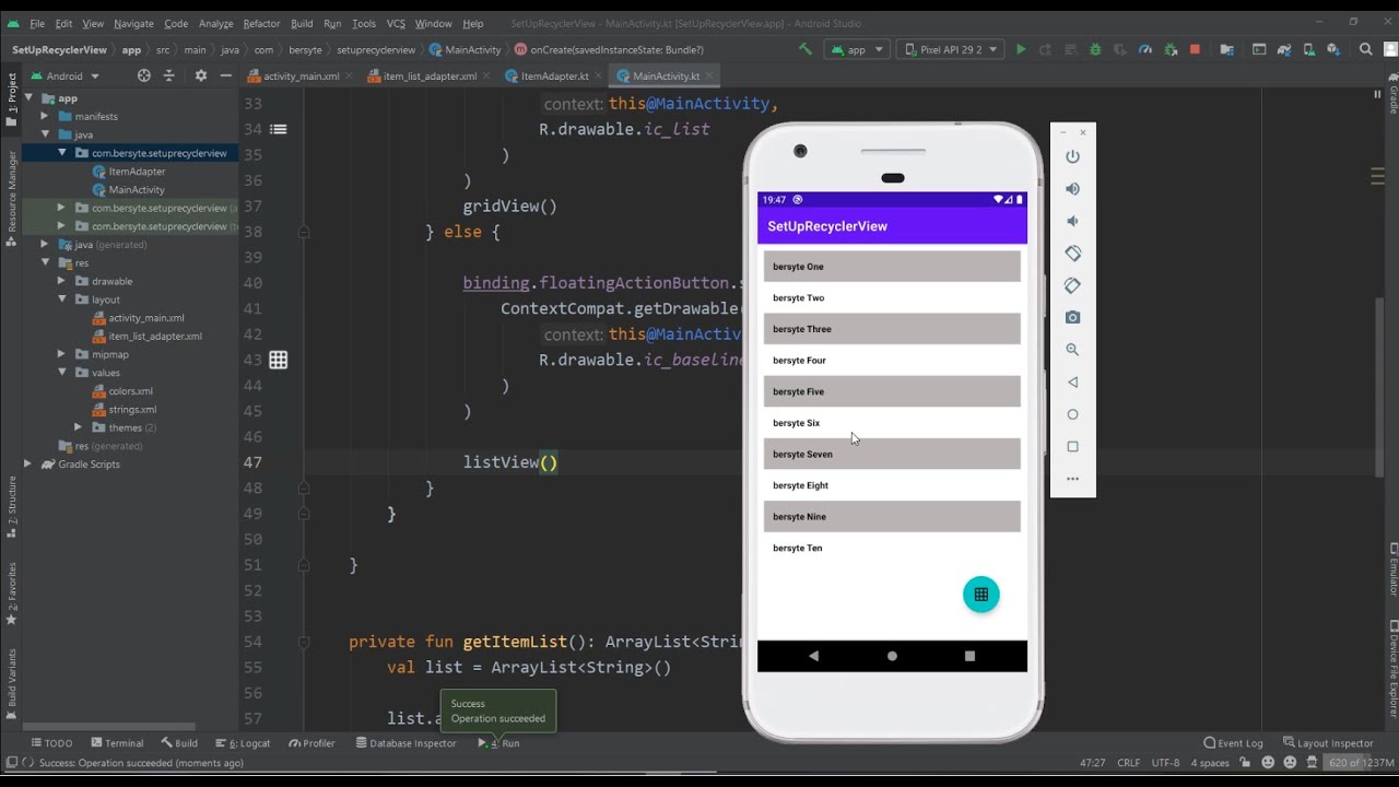 How to setup RecyclerView with List and Grid View? | Android Studio & Kotlin