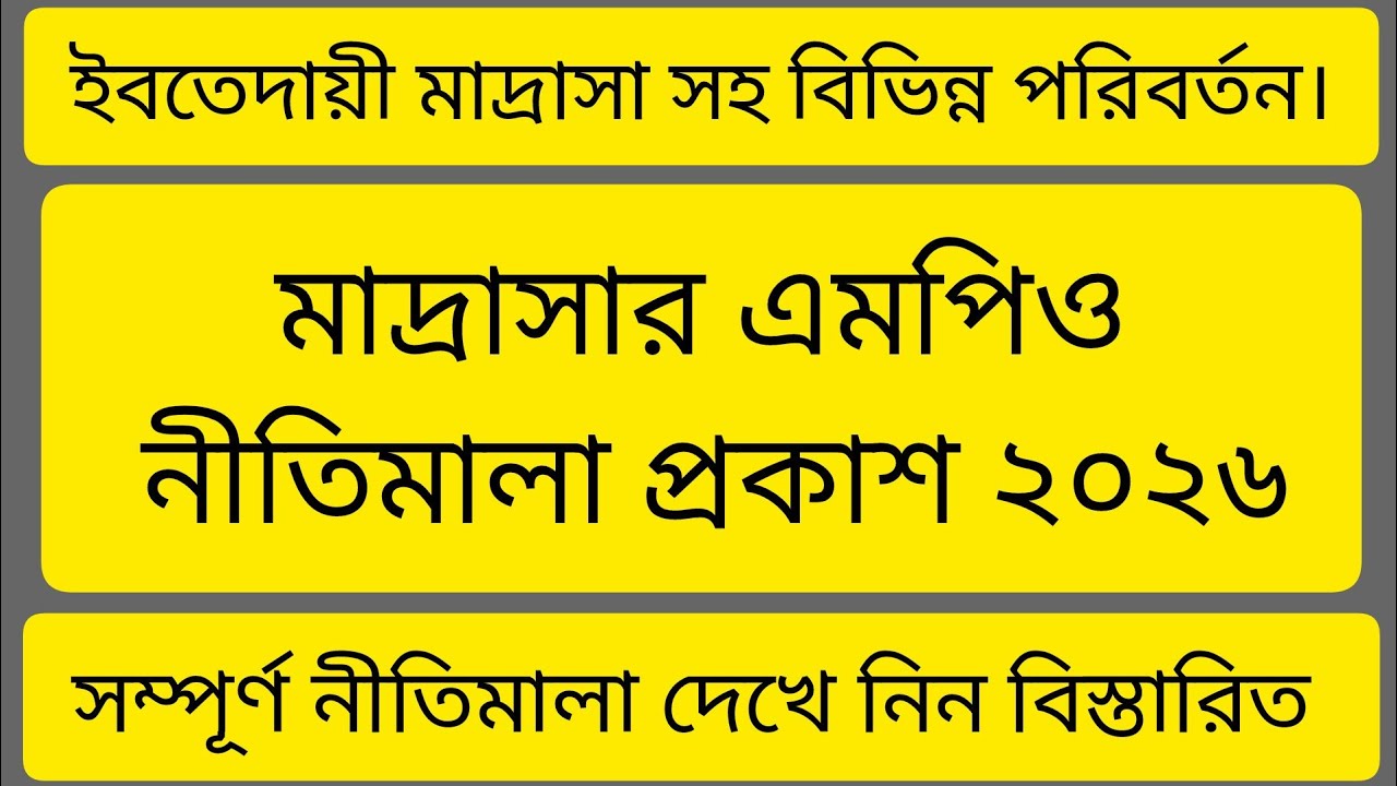মাদ্রাসার এমপিও নীতিমালা প্রকাশ ২০২৬। ইবতেদায়ী মাদ্রাসা সহ বিভিন্ন পরিবর্তন। NTRCA update news 2026