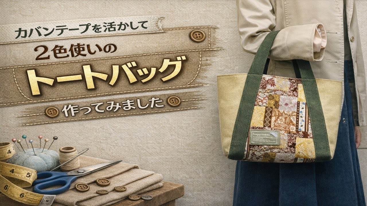 カバンテープを活かした、2色使いのトートバッグ作り｜How to Make a Two-Tone Canvas Tote Bag