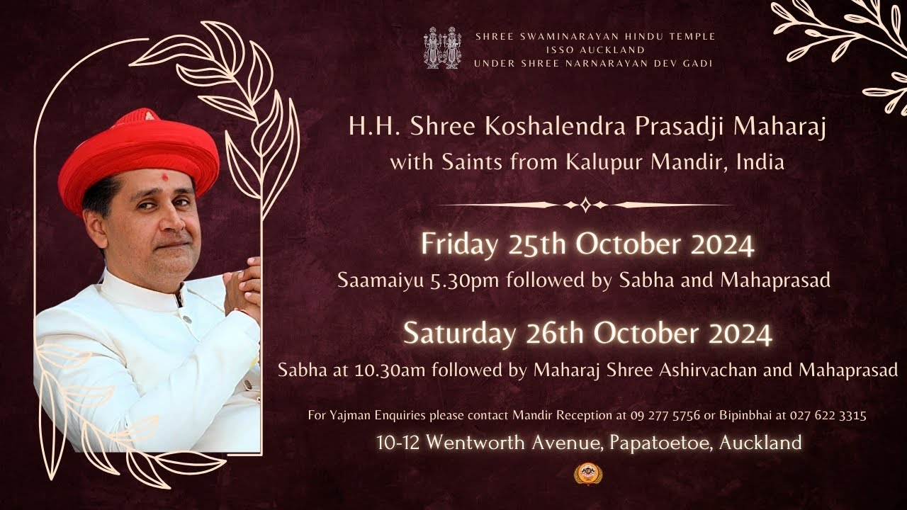 ISSO Auckland - H.H 1008 Acharya Maharajshree Koshalendraprasadji Visit and Sabha 2024