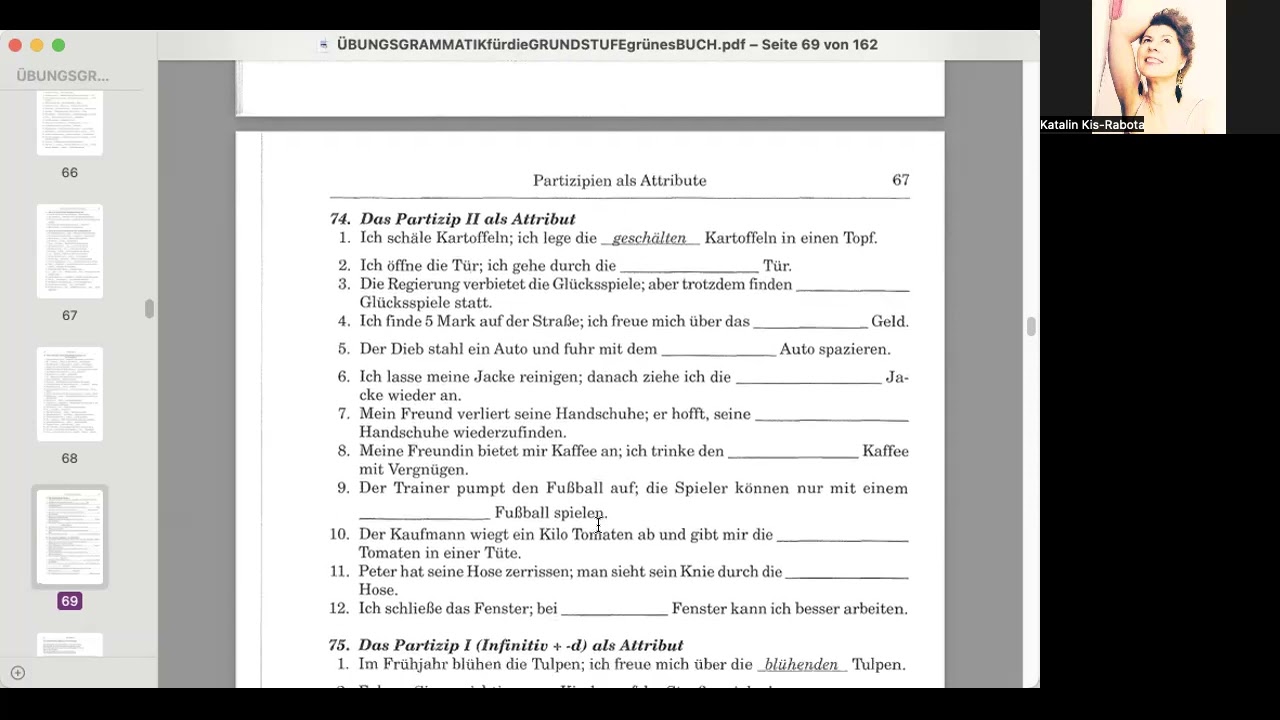 *B1-Grammatik: PARTIZIP I.+II. ALS ATTRIBUTE ( &Uuml;BUNGEN)