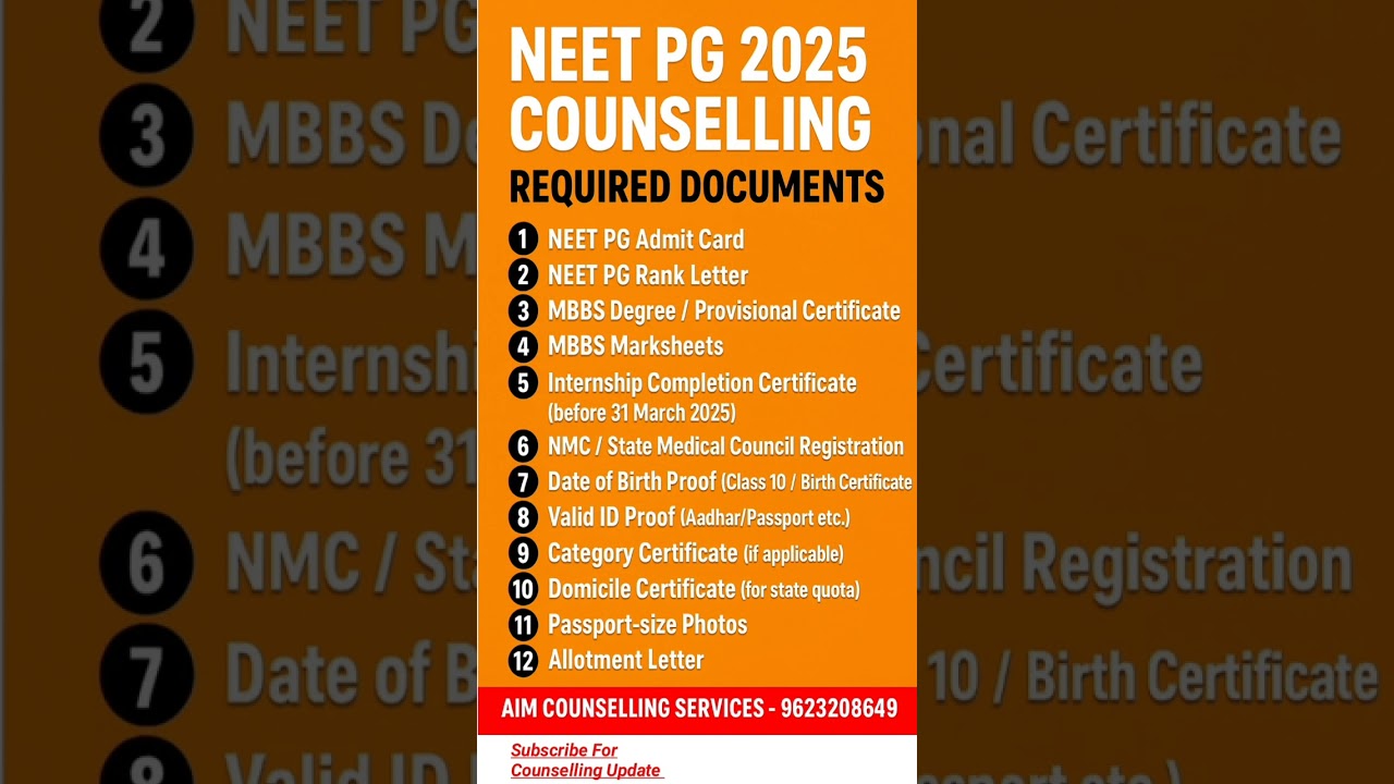 NEET PG 2025 Counselling | Required Documents - You Must Carry for NEET PG 2025 Counselling