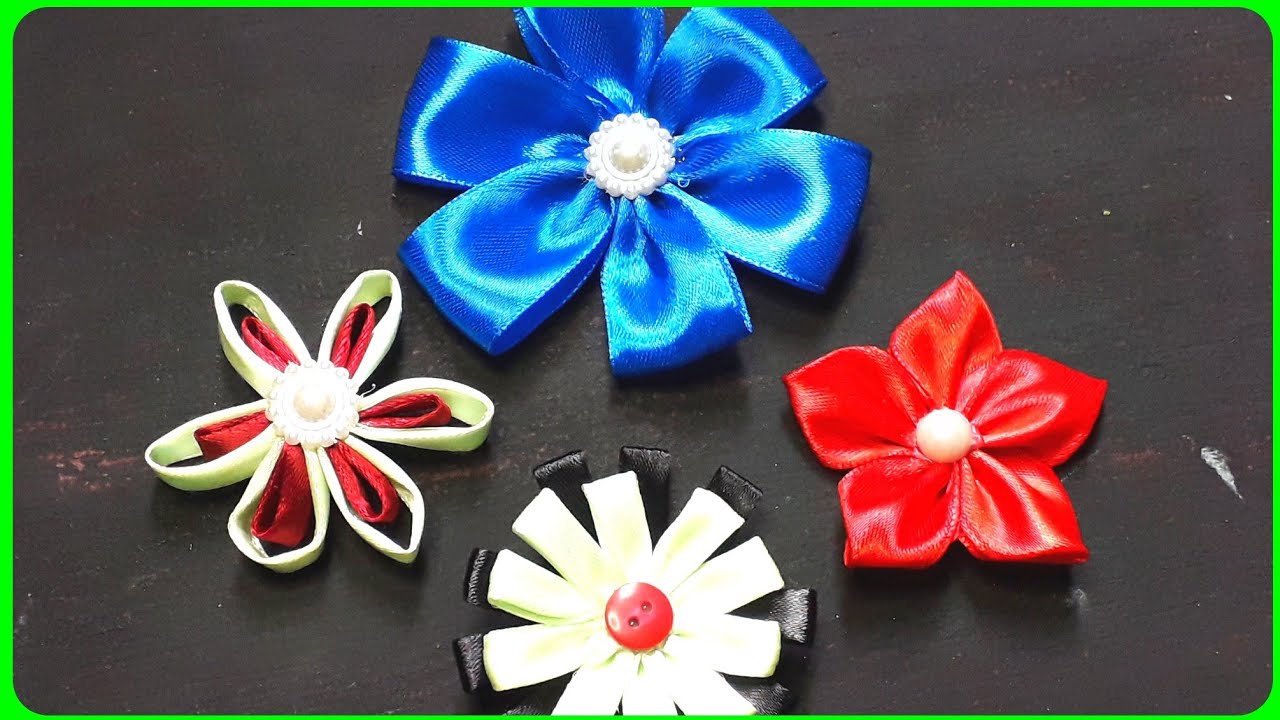 4 EASY RIBBON FLOWER IDEAS | Part 1