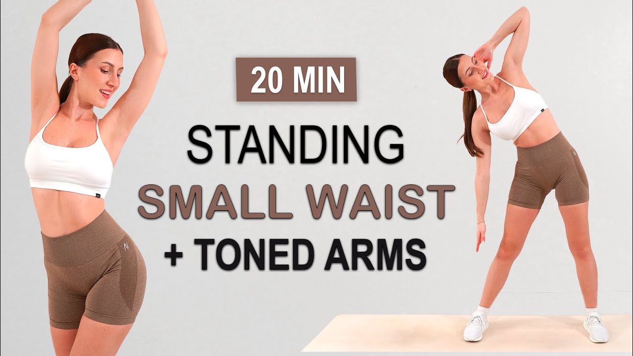 20 Min Standing Abs, Small Waist + Tones Arms Workout | Daily Routine, No Jumping, No Repeat