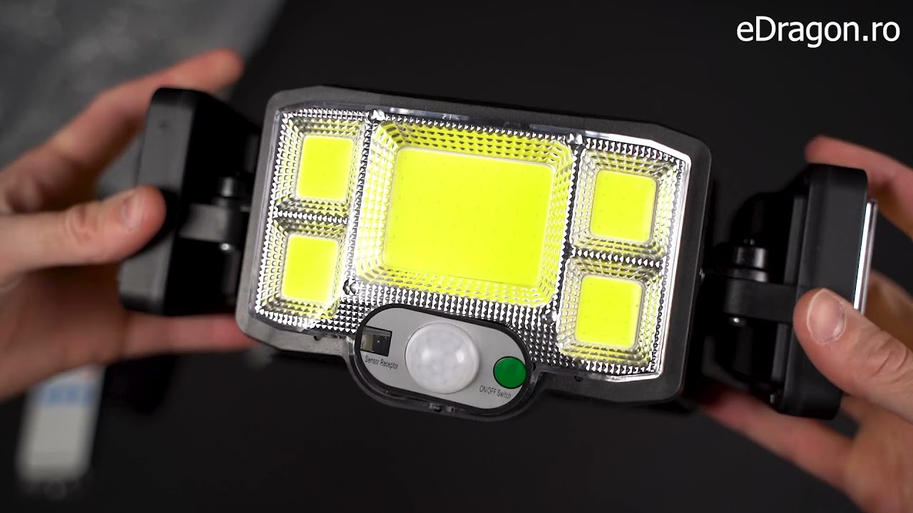 Lampa solara led 190/160W, montare pe perete, incarcare solara, senzor miscare, telecomanda