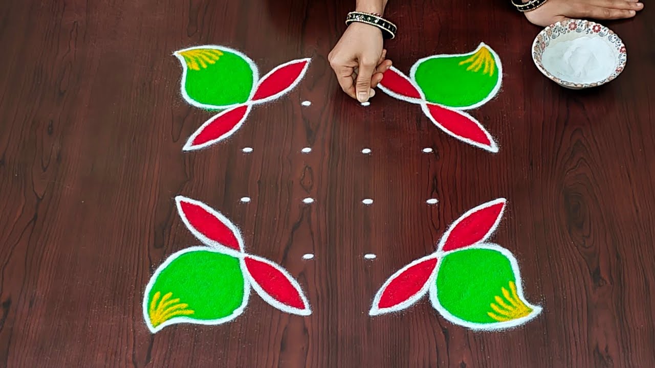 Ugadhi special rangoli🌷|6×4dots easy ugadhi muggulu🌷|pandaga muggulu|easy rangoli#Rang Kaa Rangoli