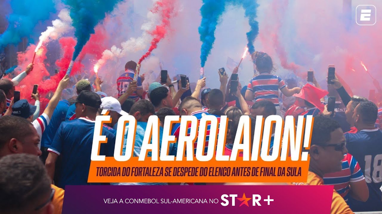 É O AEROLAION! Torcida do Fortaleza se despede do elenco em festa emocionante antes da final da Sula