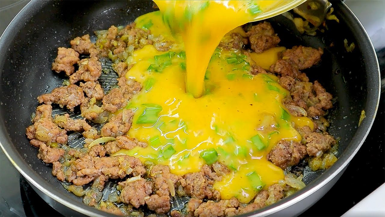 Just add an egg to the minced meat. My husband wants this every day. Quick breakfast.