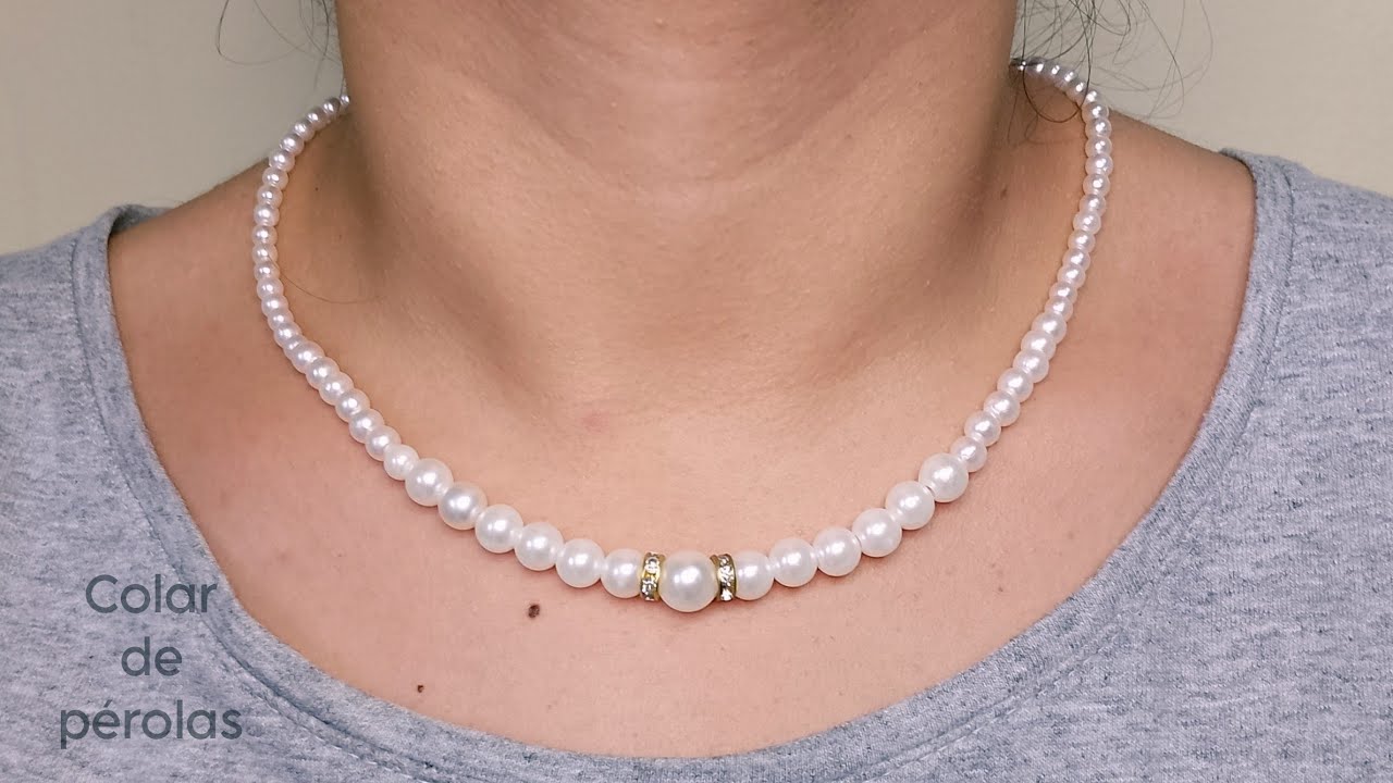 Colar de pérolas no fio de silicone passo a passo.