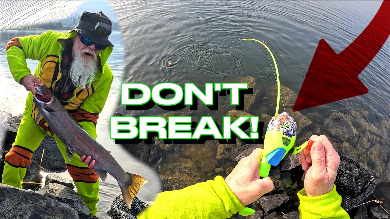 Catching a HUGE Steelhead on a $10 Ninja Turtle Pole!! (It Almost Snapped)