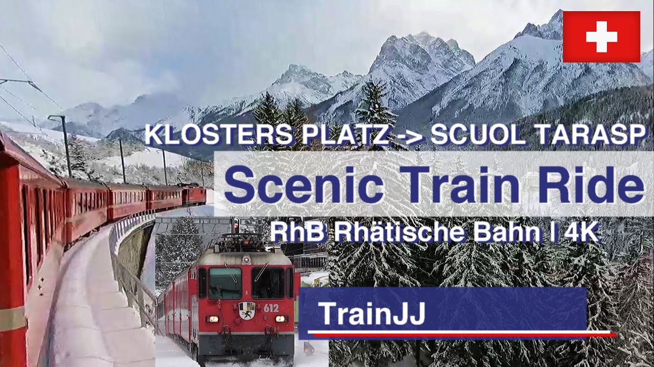 Scenic Train Ride Switzerland | Klosters Platz to Scuol Tarasp | RhB - Rhätische Bahn | Side view