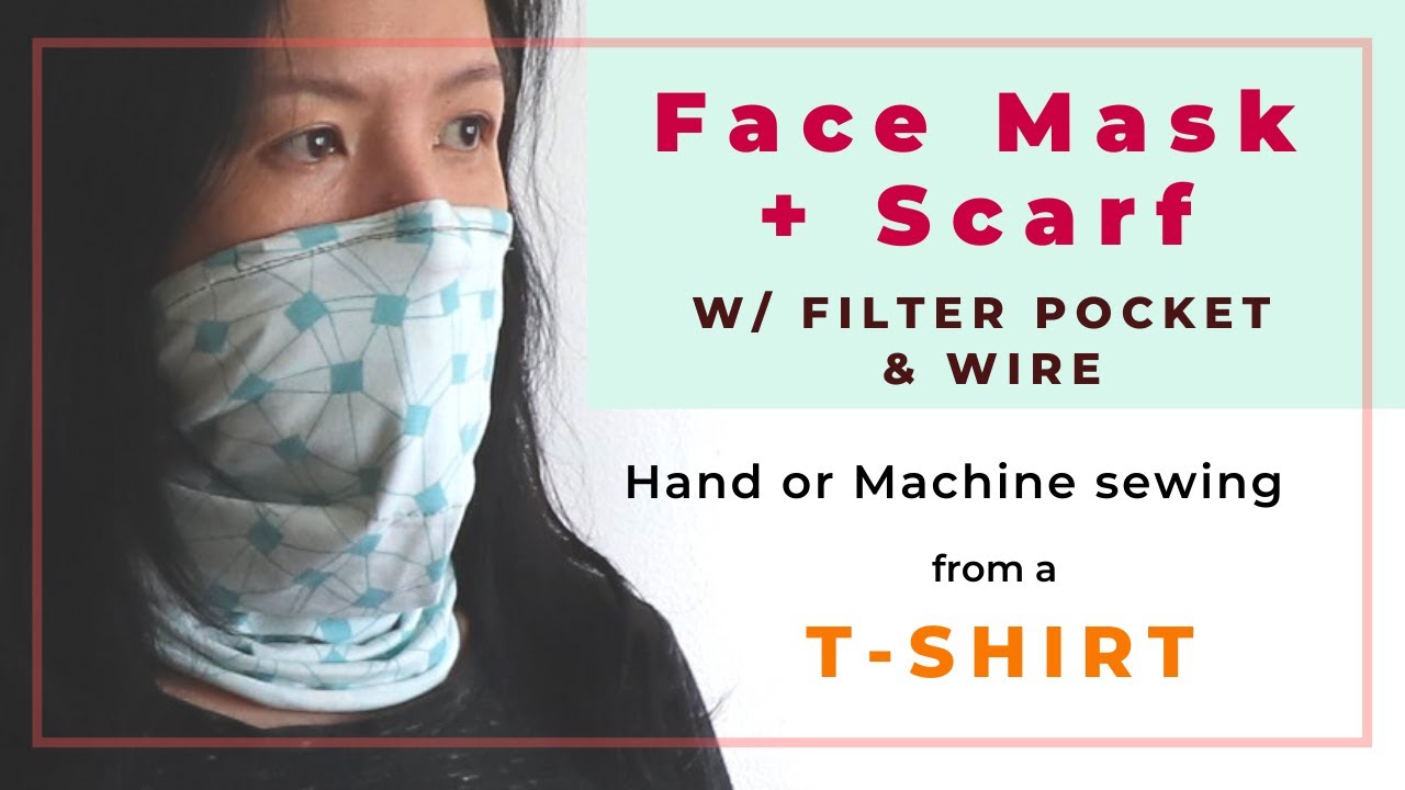 Neck Tube/ Gaiter Mask from a stretchy T-shirt - filter pocket & wire-  hand or machine sewing