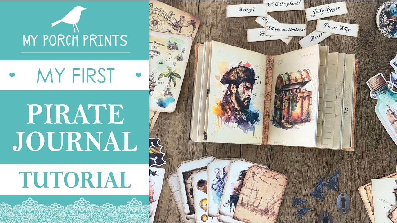 MY FIRST PIRATE JOURNAL | Craft With Me!🤍| My Porch Prints Junk Journaling Tutorials