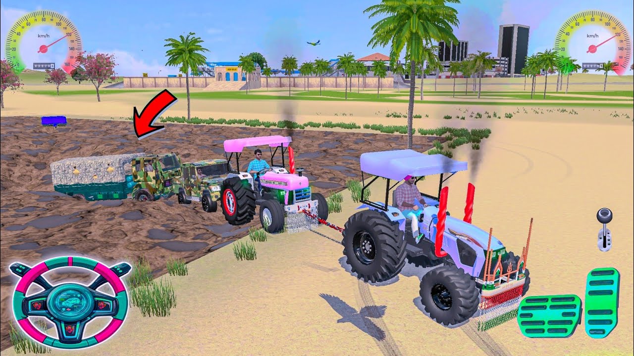 🚛🇮🇳 Indian Army Truck STUCK Deep Mud! Tractor + Bolero Rescue 🟤🚜 in game 