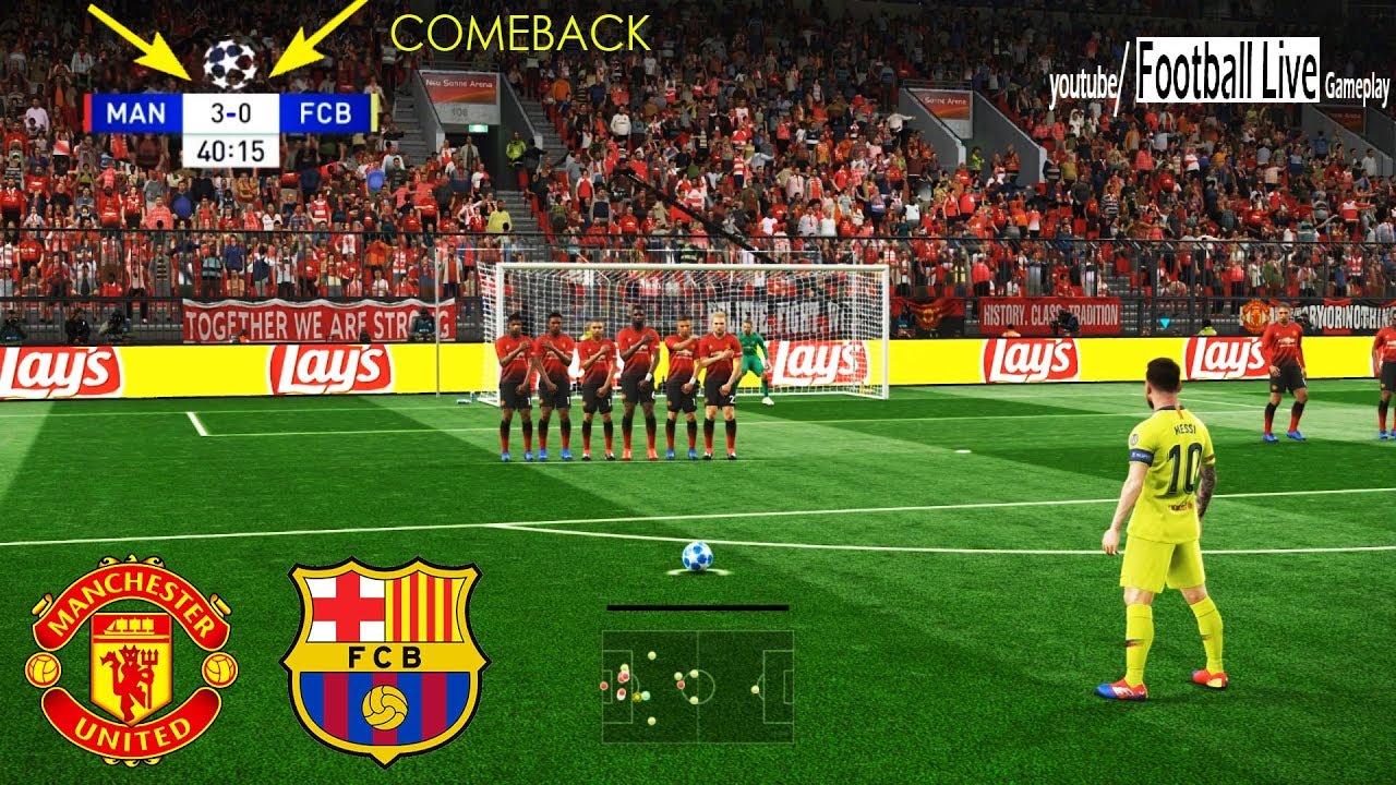 PES 2019 | Manchester United vs Barcelona | Messi Free Kick Goal | UEFA Champions League - UCL