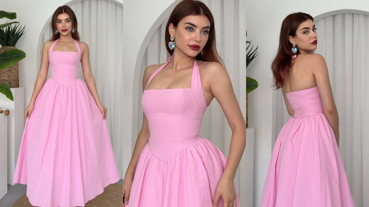 LET US DRAFT HALTER BACKLESS DRESS WITH BASQUE WAISTLINE 