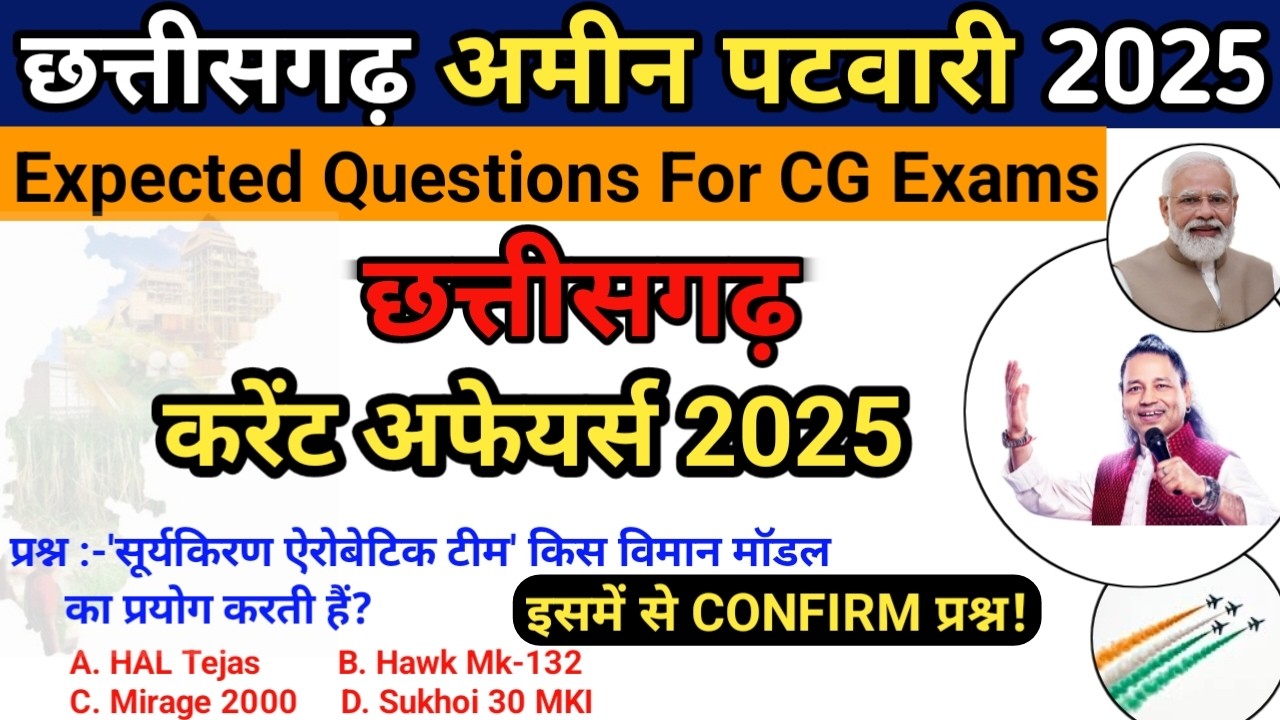 CG Current Affairs 2025 | Final Revision For Amin Patwari & All CG Exams🔥|Most Expected MCQ #current