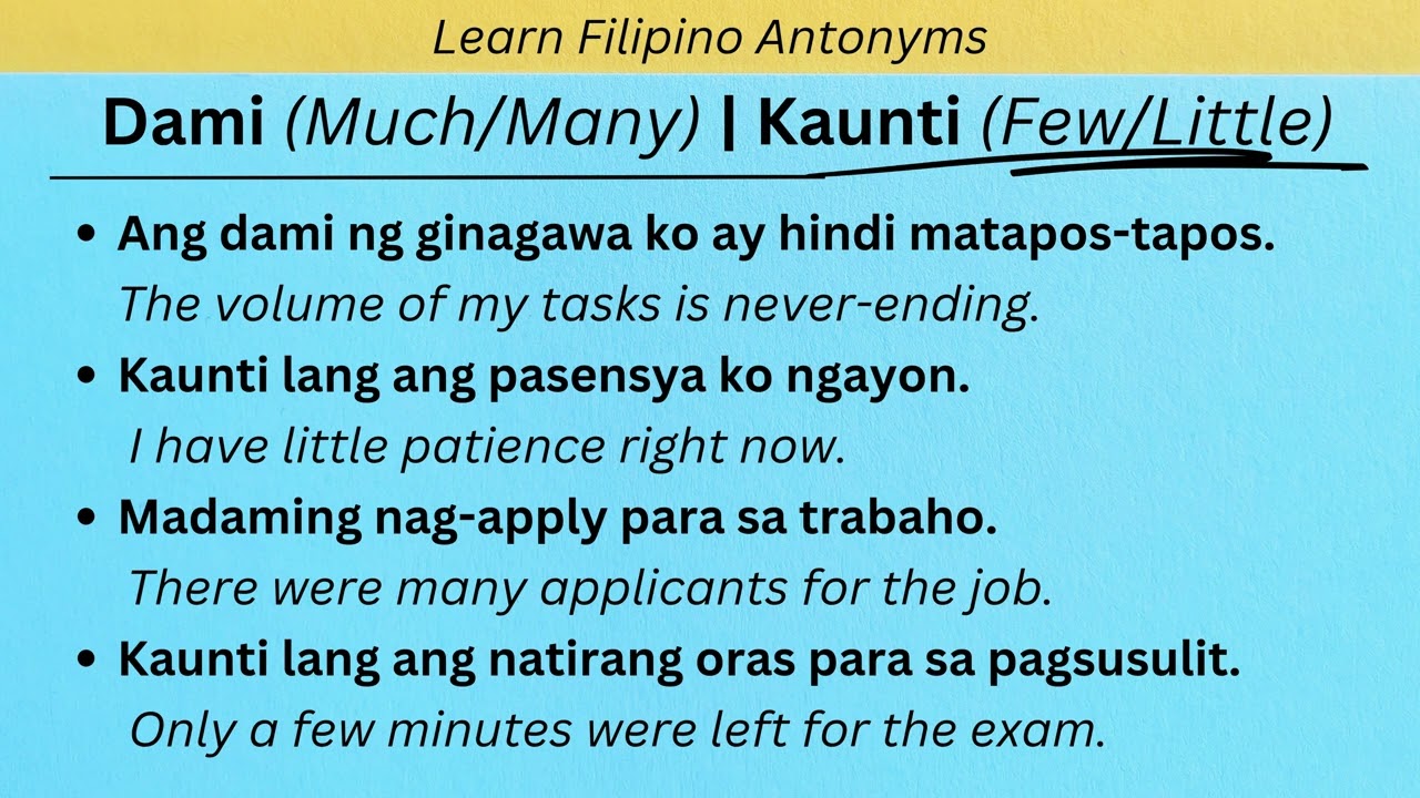 1 Dami (MuchMany) Kaunti (FewLittle) | LEARN TAGALOG