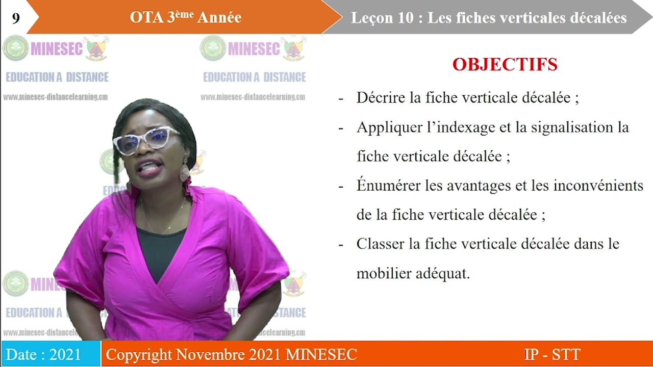 IP-STT ORGANISATION DU TRAVAIL ADMINISTRATIVE A3 Leçon 10 LES FICHES VERTICALES DÉCALÉES