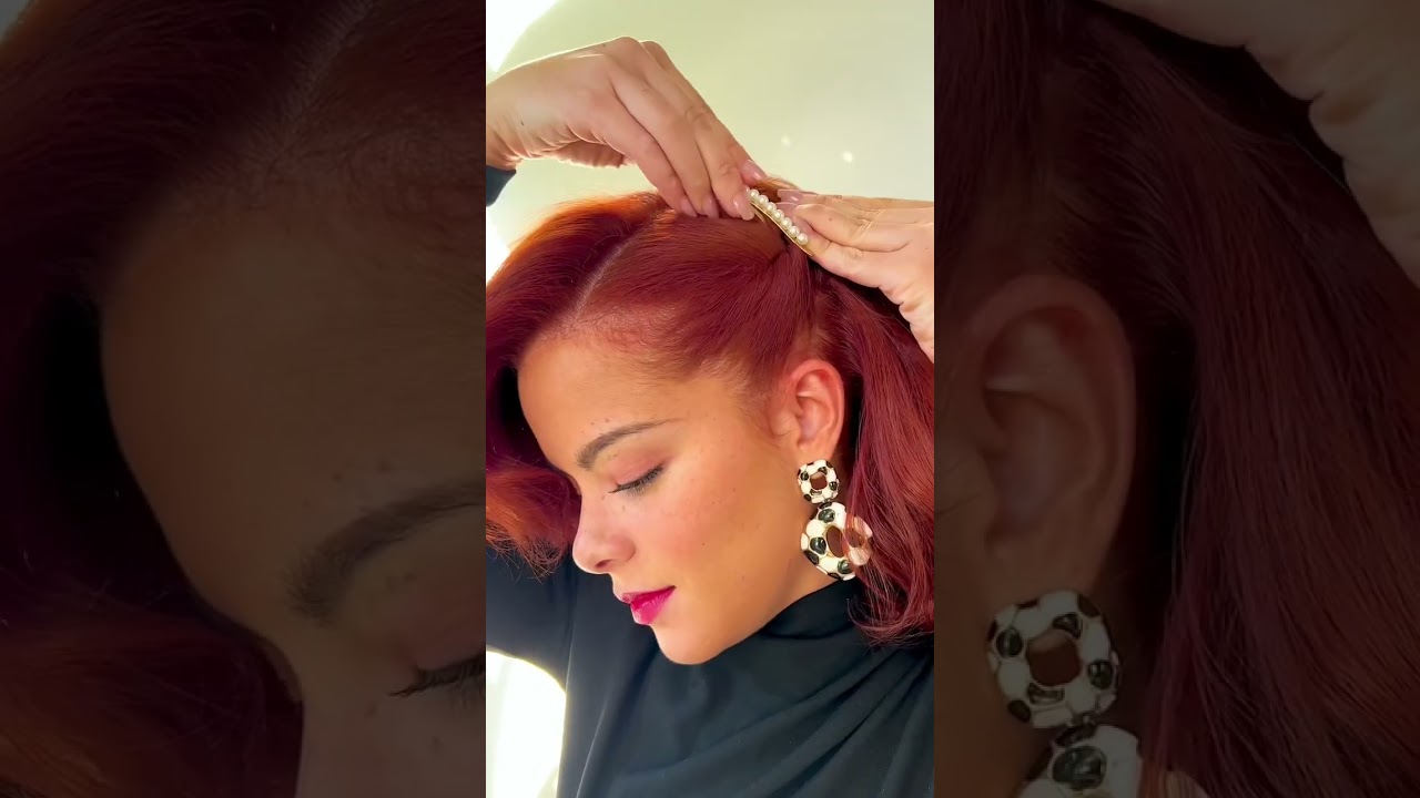 Side swoop hairstyle with pearl hair clips #hairstyles #hairtutorial