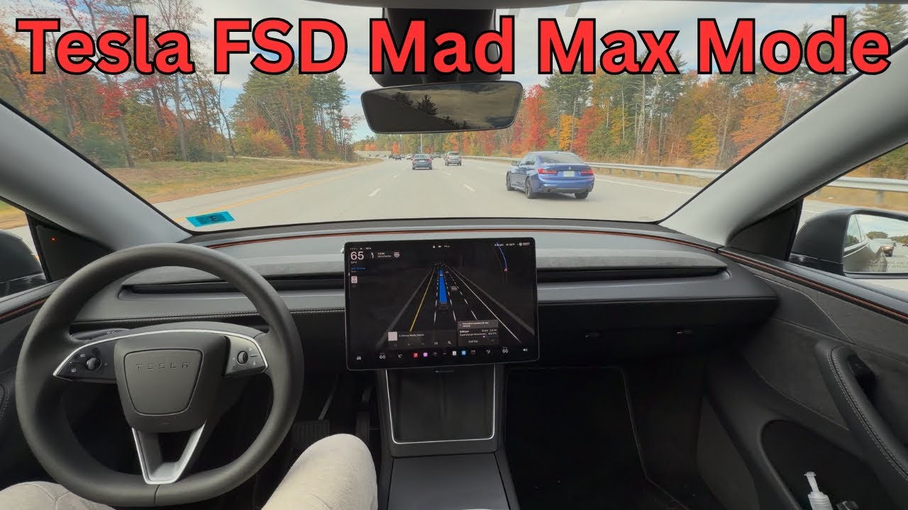 Tesla FSD V14.1.2: первая дневная поездка с включённым режимом Mad Max