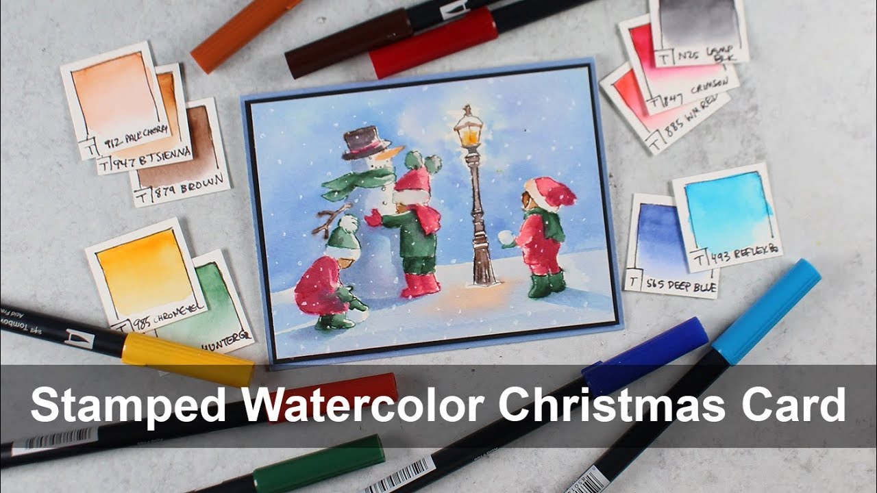 Stamped Watercolor Christmas Card + Marker Conversion Chart