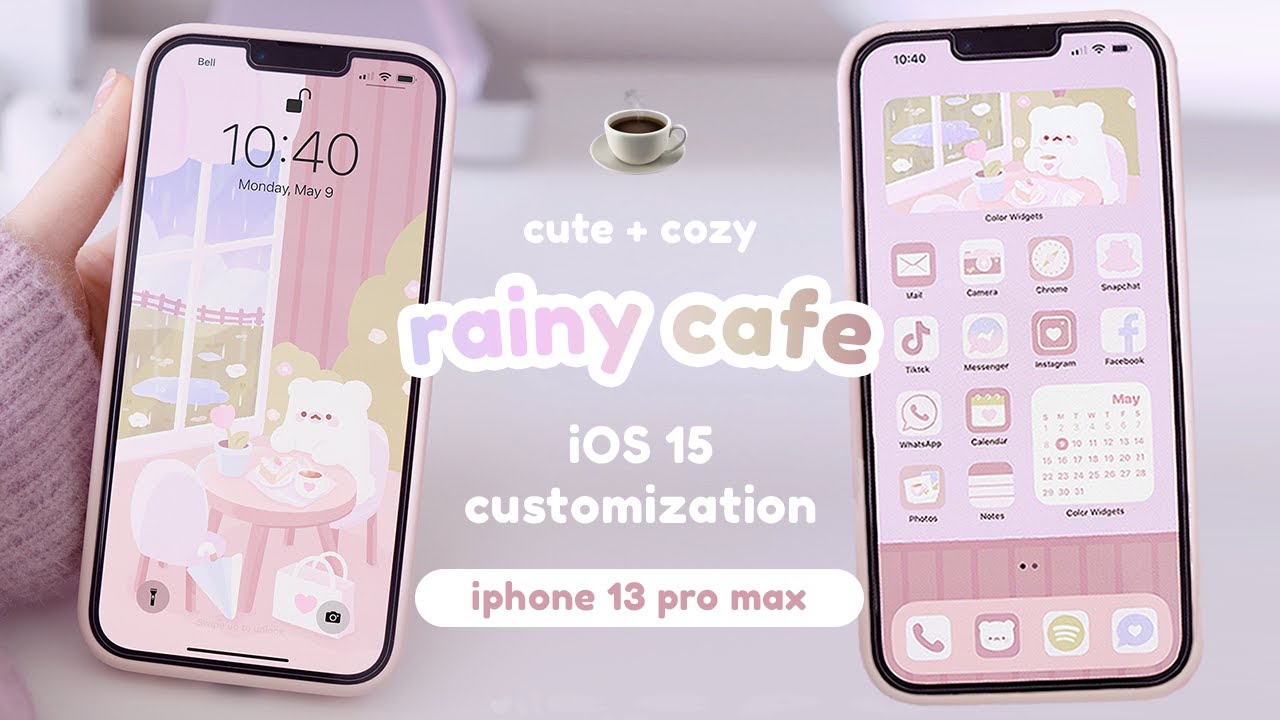 rainy cafe theme ☕️🌱 | cute, cozy & aesthetic iOS 15 customization 🌧 | iphone 13 pro max 💗
