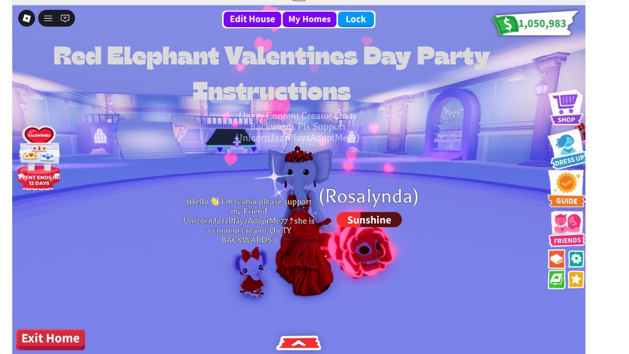 Inviting Trusted Friends to Participate in My Red Elephant Valentines Day Party in Adopt Me!!
