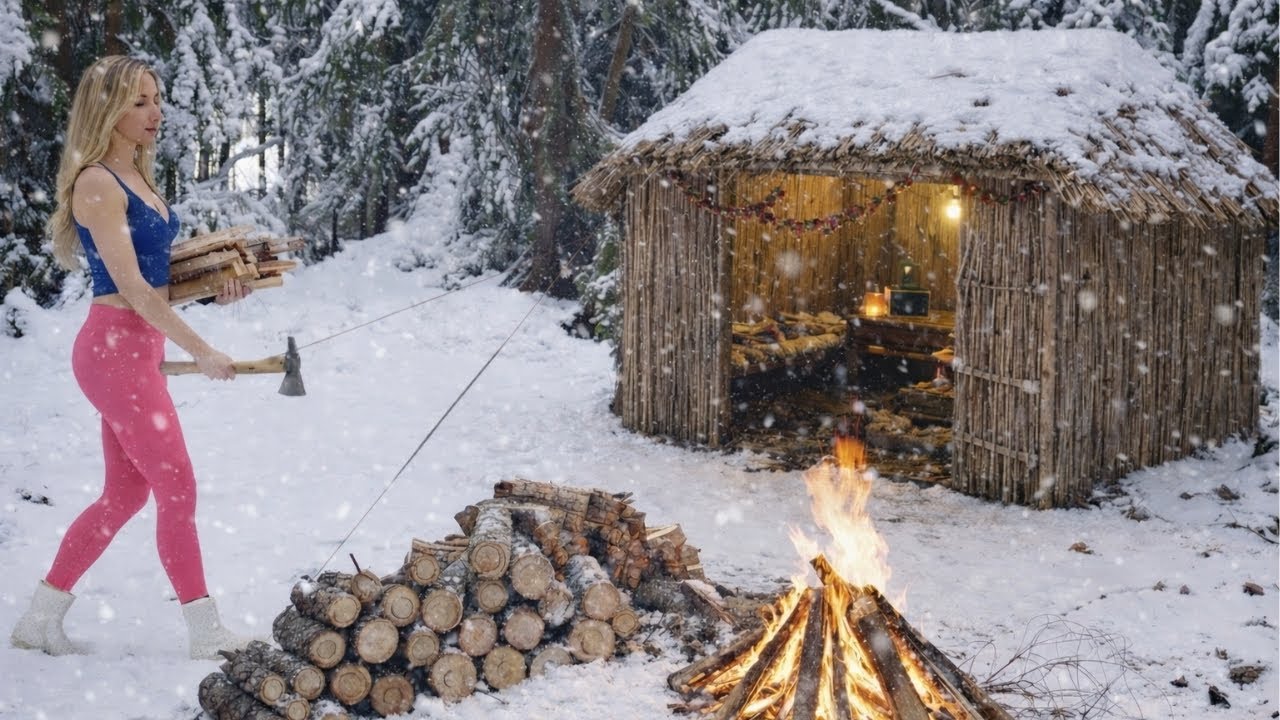 A Woman Living Alone in Winter — Life in a Little Reed Hut | Nature ASMR