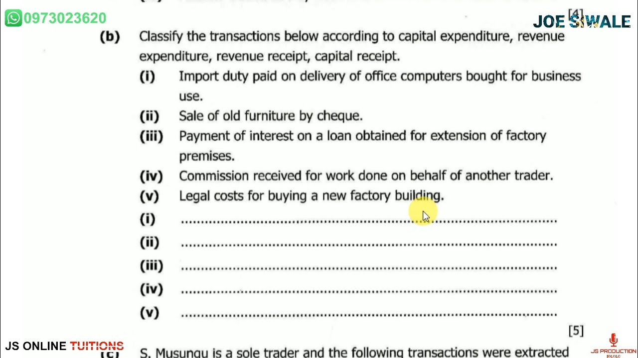 ECZ Accounts Past Paper 2 2016. Q1(b)