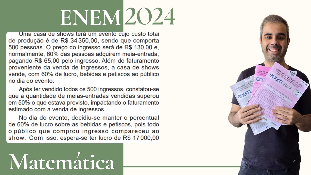 ENEM 2024 - Uma casa de shows terá um evento cujo custo total de produção é de R$34350 sendo que