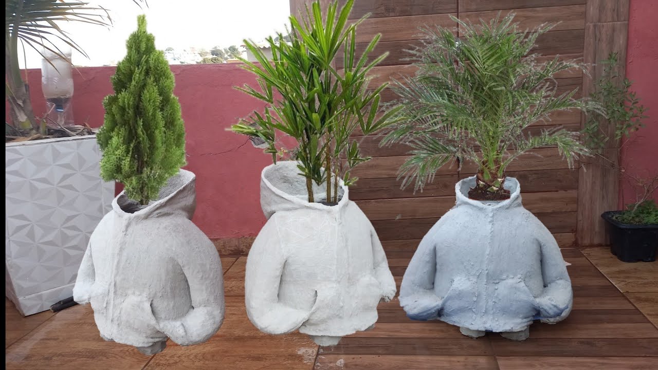 como fazer vaso de cimento com moletom ou blusa de frio simples e barato
