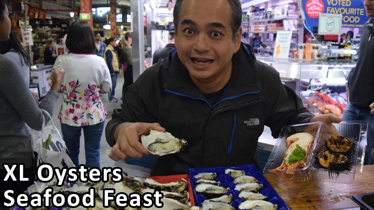 HUGE XL OYSTERS Fresh Seafood Feast at South Melbourne Market - Australian Food Tour