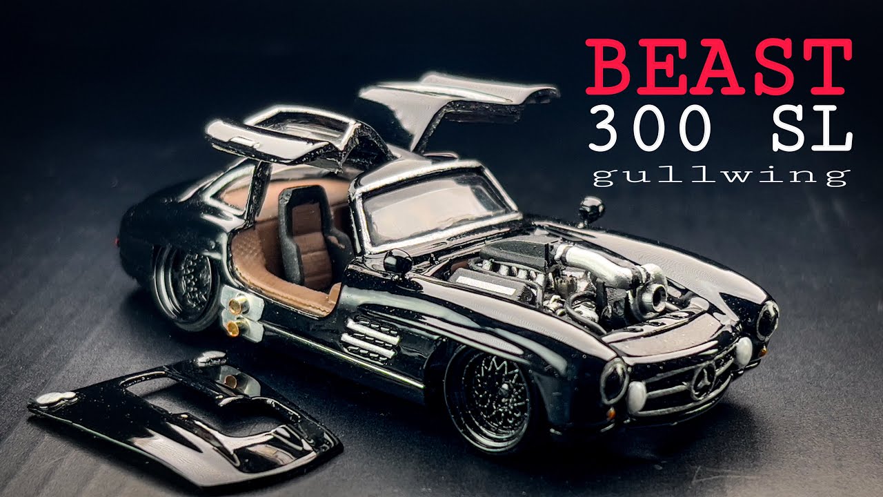 Mercedes Benz 300SL Gull Wing with V8 Turbo Engine Hot Wheels Custom