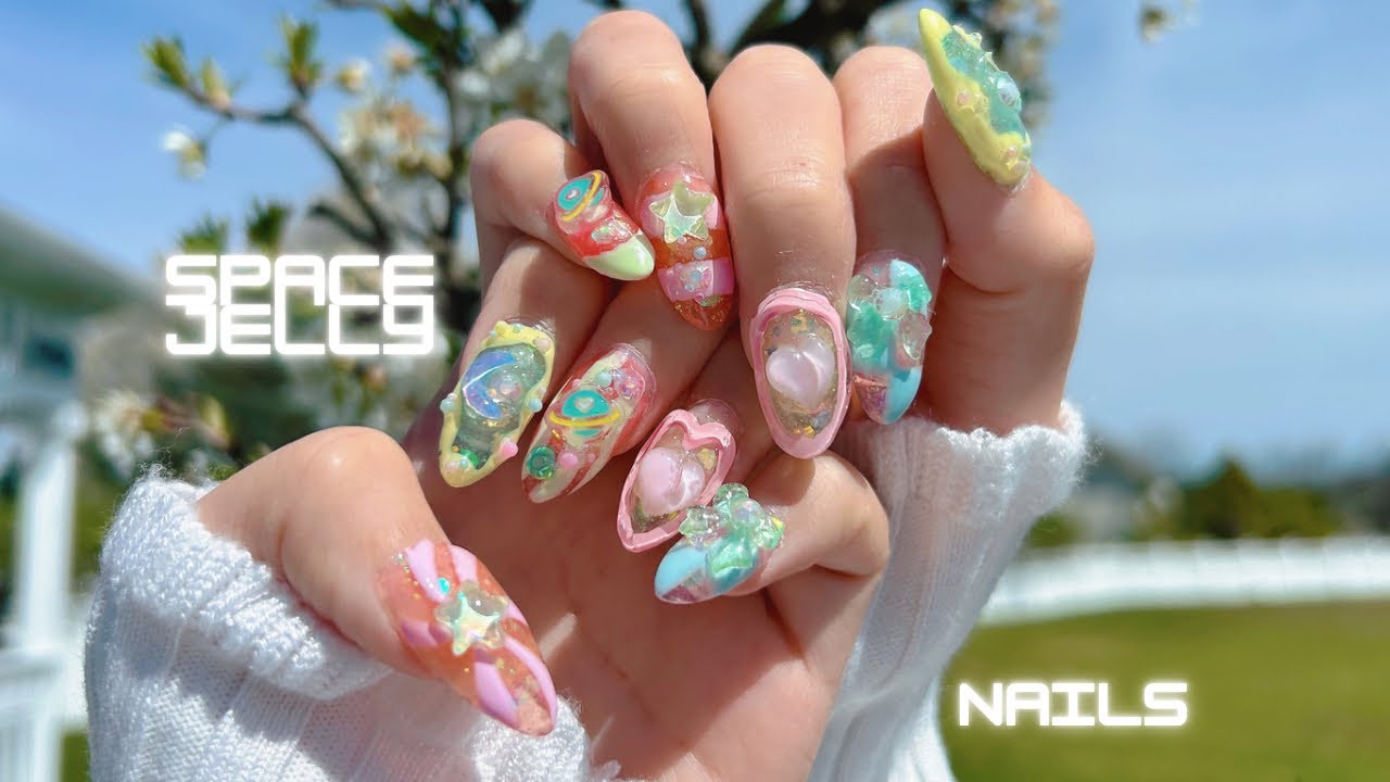 [cc] self nail | 🪐Space Jelly🪼nail art at home, Born Pretty jelly polish, Nail tip (gelx)
