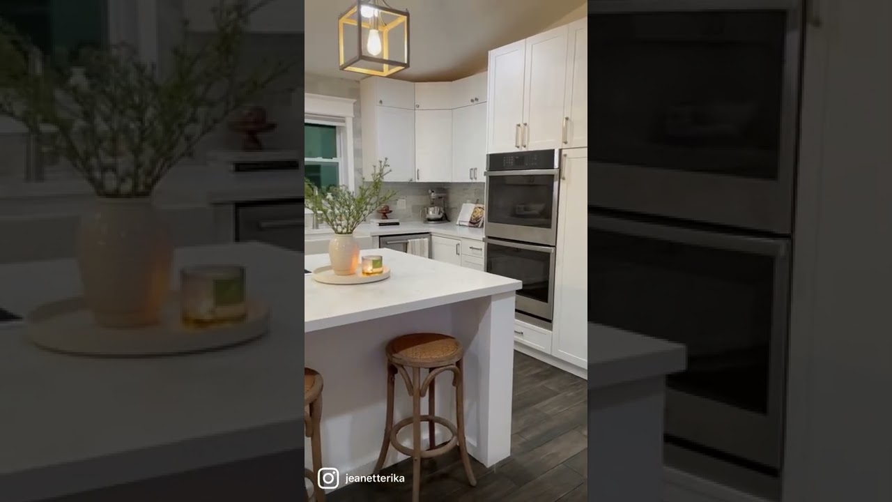 A little preview of our kitchen. Showing you the before and after.