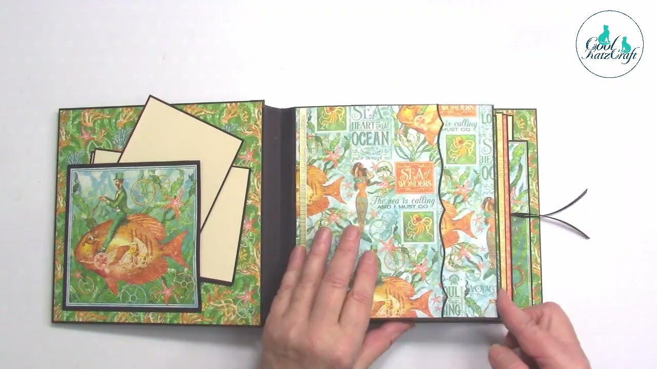 Walk Through of a Rolling Spine Album (CoolKatzCraft Ltd) by Karen with Graphic 45 'Beneath The Sea'