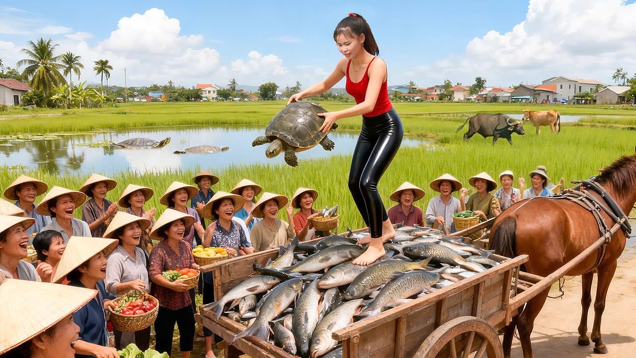 Draining Pond: Catching GIANT Turtle & Lots of Catfish, Go To Market Sell