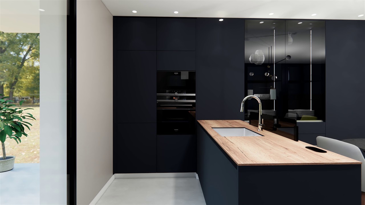Cuisine bleu noir et compact bois