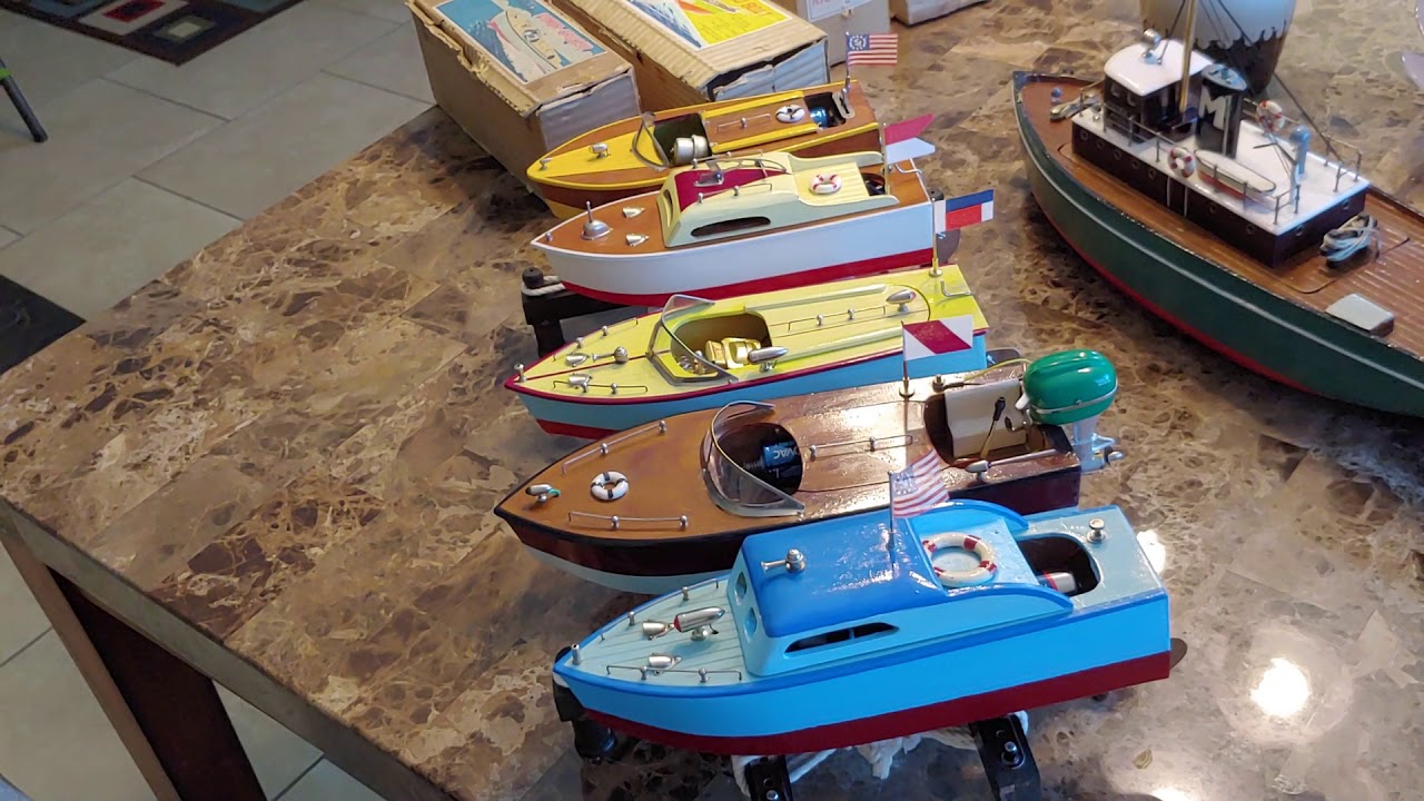 Vintage 1950's Wooden Battery Operated Toy Boats.