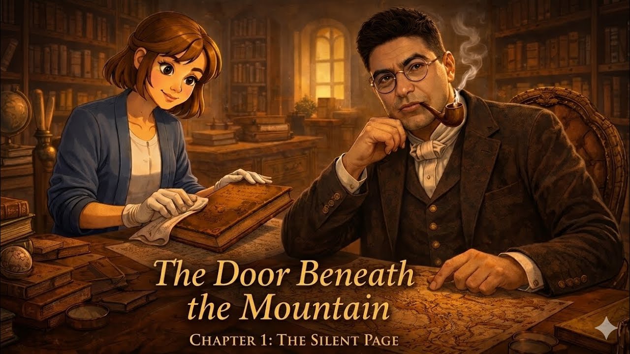 قصة الباب أسفل الجبل/ الفصل الأول: اكتشاف غامض في المكتبة📜 … بداية الرحلة إلى مركز الأرض! 🌍